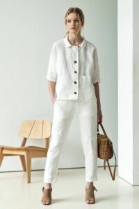 linen suit jacket and trousers