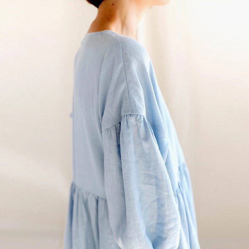 Loose Cotton Gauze Shirt Dress with Long Sleeves - Muslin Clothing